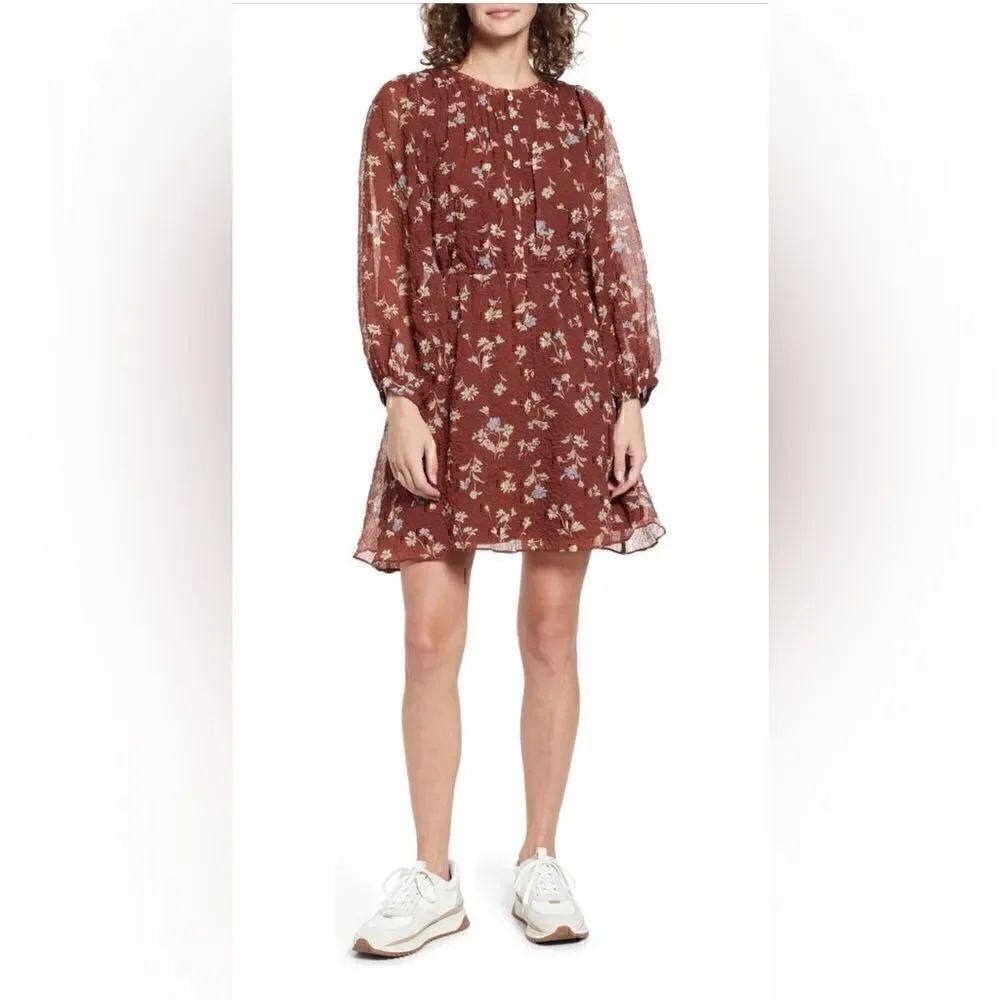 Madewell Norma Rae Long-Sleeve Dress in Dark Merlot Size S